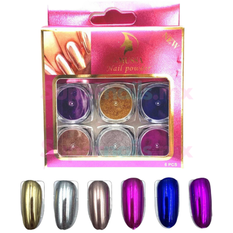 Efecto Espejo Para uñas 6 Colores + 6 aplicadores B