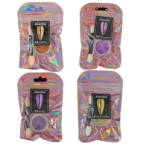 12 Efectos Espejo para decoración de uñas con 12 Aplicadores en bolsa individual