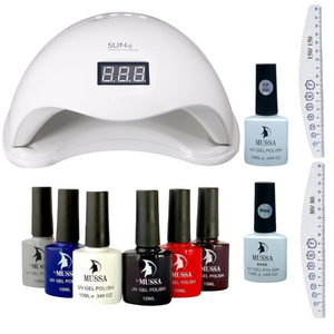 Kit Mussa Uñas 6 Esmaltes Lampara Sun 5, Top Y Base, 2 Limas