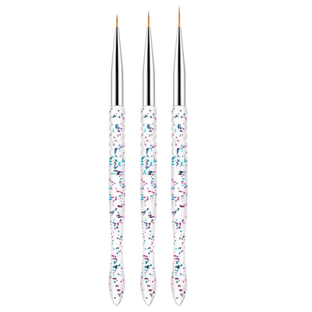 Pincel Liner Fino Para Mano Alzada Uñas Kit con 3 piezas Glitter