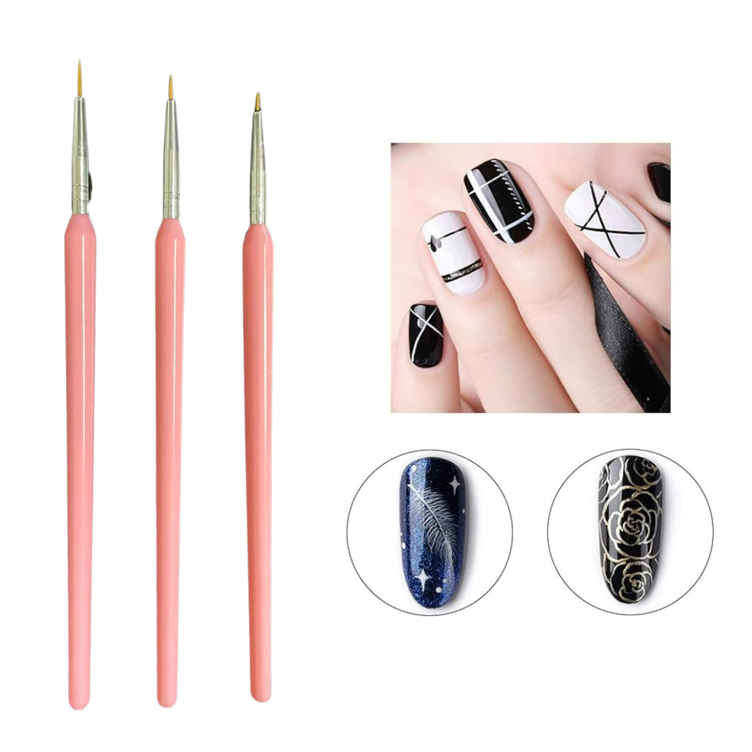 Pincel Liner Fino Para Mano Alzada Uñas Kit con piezas Rosa