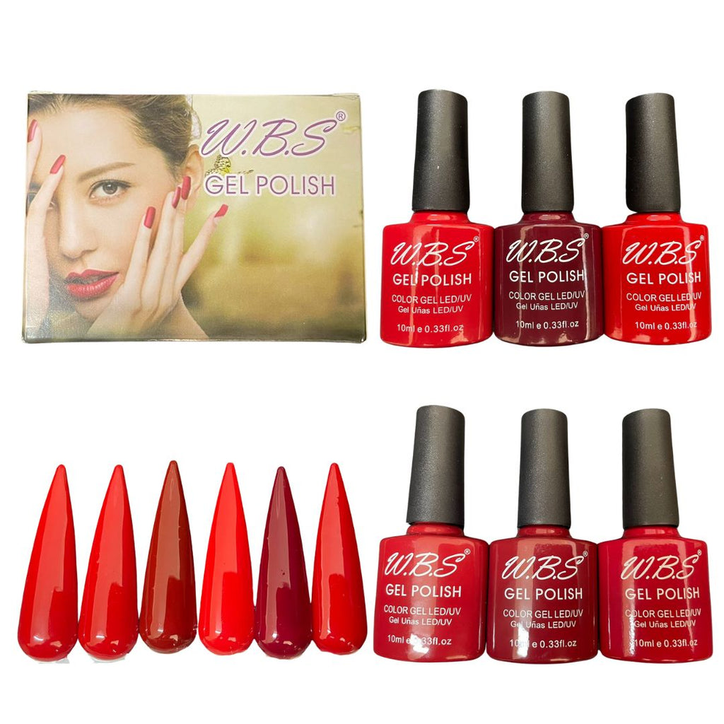 Gel Semipermanente Gamma F De 6 Piezas Marca WBS Para Uñas 10ml c/u