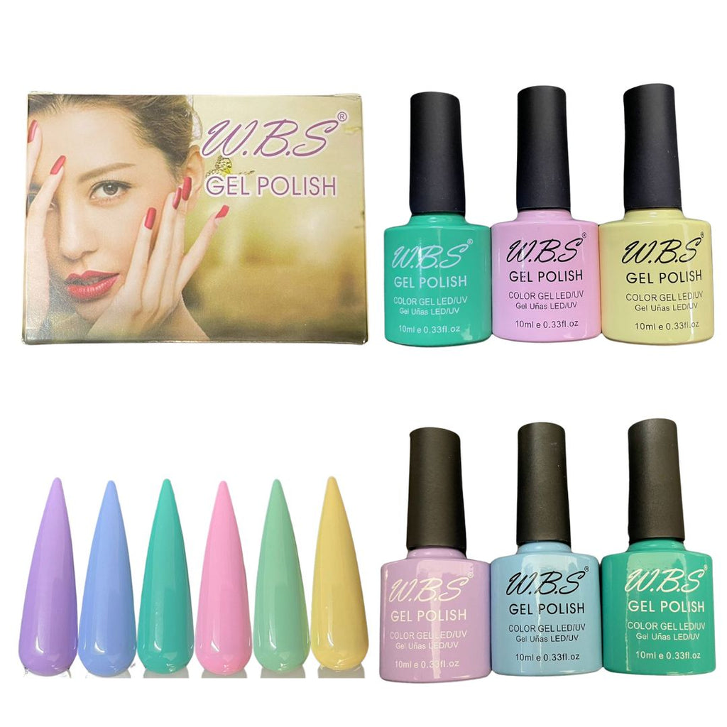 Gel Semipermanente Gamma S De 6 Piezas Marca WBS Para Uñas 10ml c/u