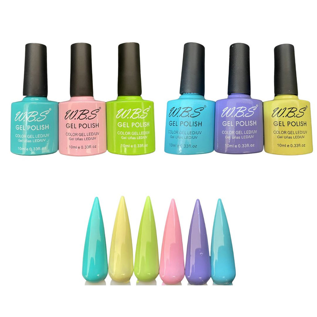 Gel Semipermanente Gama W De 6 Piezas Marca WBS Para Uñas 10ml c/u