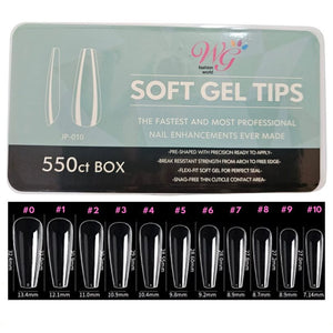 Tips para Soft Gel forma Coffin Caja con 550 piezas press on Manicure