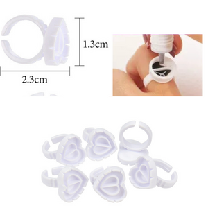 Anillos para Pegamento de Extensiones de Pestañas Forma Corazon 100 piezas Blanco