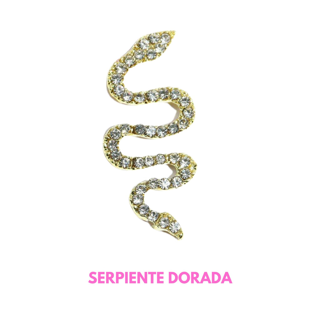 Decoración Uñas Serpiente Metal Dorado, Plata O Golden Rose